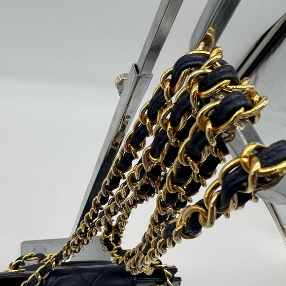 Vintage Chanel Leather Tassel Shoulder Bag- Navy Blue with 24K Gold Plated Chain - Picture 3 of 16